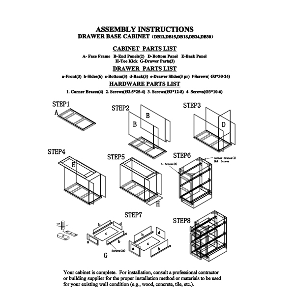 Ghi Drawer Base Cabinet Instructions Heeby S Surplus Inc