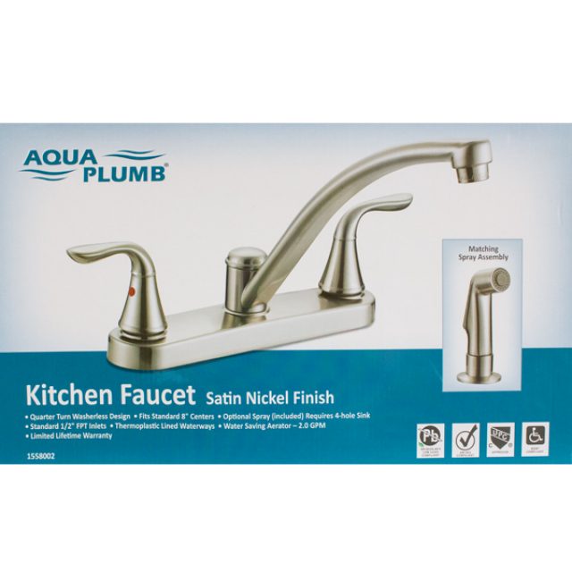 Aqua Plumb Two Handle Kitchen Faucet Satin Nickel Heeby S Surplus Inc Aqua Plumb Two Handle Kitchen Faucet