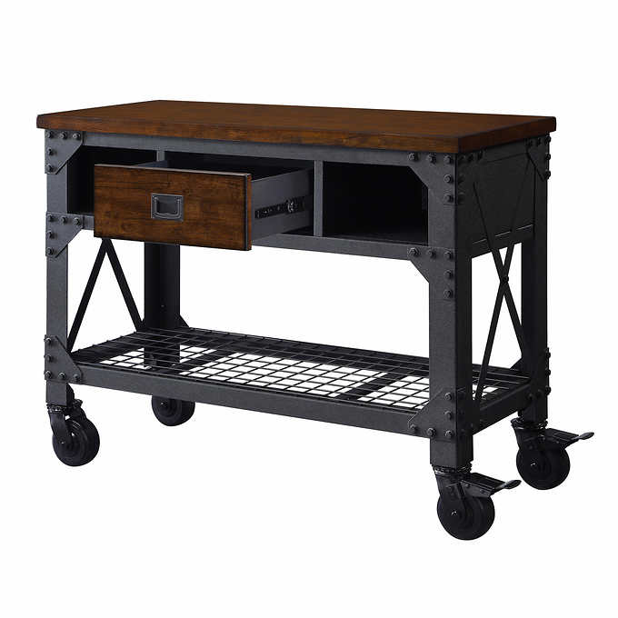 48" Solid Wood Top with Industrial Metal Work Bench ...